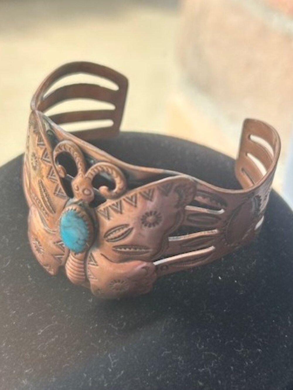 BELL TRADING POST Solid Copper Butterfly Turquoise Cuff BRACELET - Picture 3 of 11